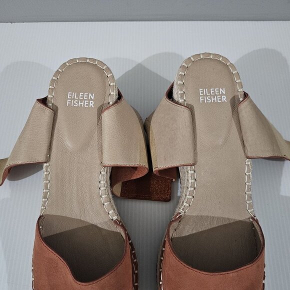Eileen Fisher Weslia Espadrille Wedge Sandal Womens 9.5 Burnt Orange Leather - Picture 10 of 15